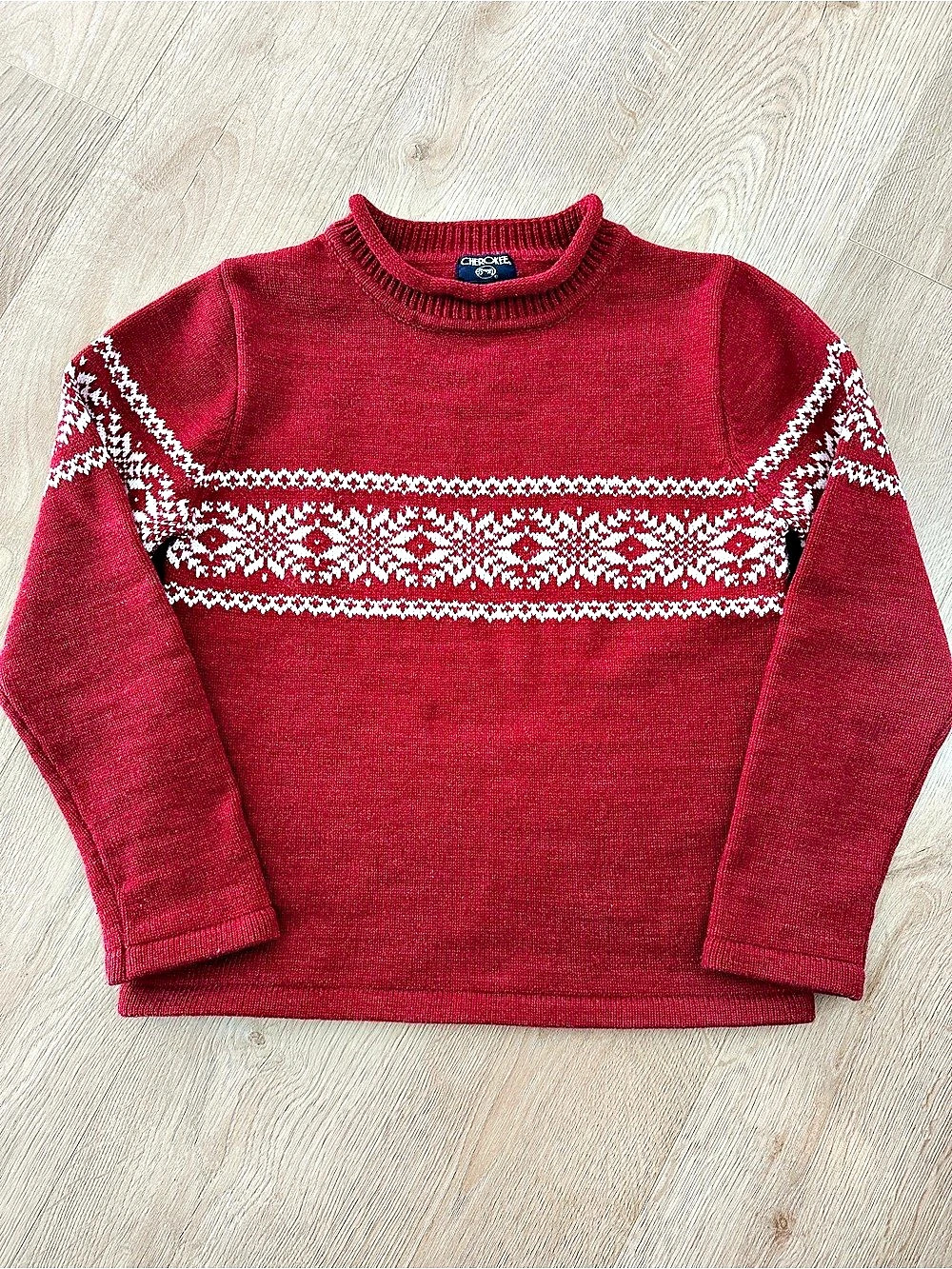 Cherokee Fair Isle Boxy Sweater sz S - Red & White